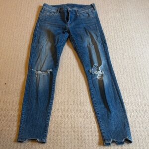 MOTHER Distressed Skinny Jeans in Blue